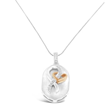 10K Rose Gold Over Sterling Silver 1/10ctw Diamond Interlocked Heart and
Ribbon Pendant w\chain