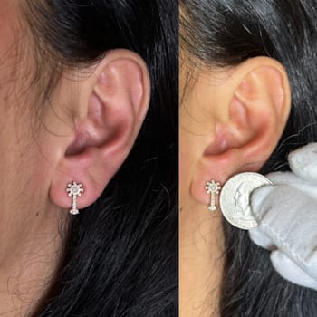 10K Rose Gold 1/4 Cttw Diamond Palm Tree Push Back Stud Earrings