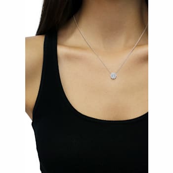 0.50ctw Diamond Flower Cluster Sterling Silver Pendant Necklace