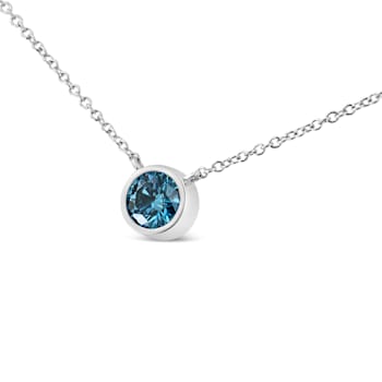 14K White Gold 1/2ctw Blue Lab Grown Diamond Solitaire Necklace (Blue
Color,  VS2-SI1 Clarity)