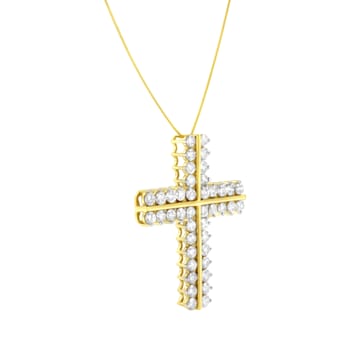 10K Yellow Gold 4.0ctw Diamond Two Row Cross 18" Pendant
w\chain(J-K Clarity, I1-I2 Color)