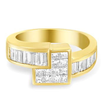 14K Yellow Gold 1 1/2ctw Channel-Set Mixed Cut Diamond Bypass Ring(G-H
Color, SI2-I1 Clarity)