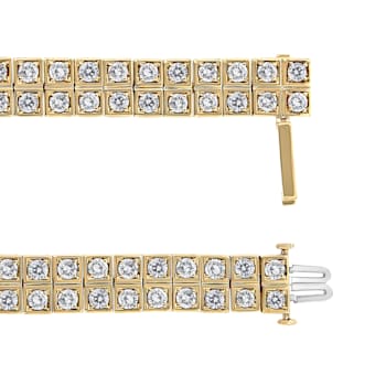 10K Yellow Gold 8.0ctw Round Diamond Two Row Square Link Tennis Bracelet