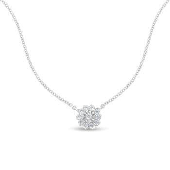 0.50ctw Diamond Flower Cluster Sterling Silver Pendant Necklace