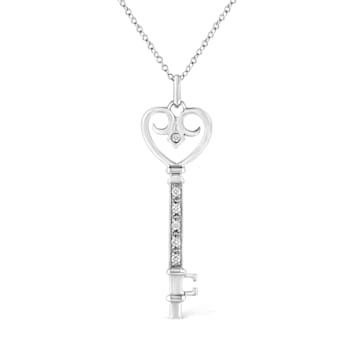 .925 Sterling Silver Pave and Bezel-Set Diamond Accent Key 18"
Heart and Lock Pendant Necklace