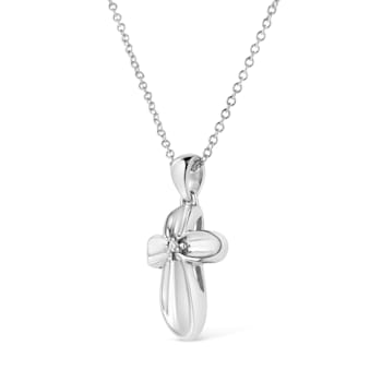 .925 Sterling Silver Prong-Set Diamond Accent Floral Cross 18"
Pendant Necklace