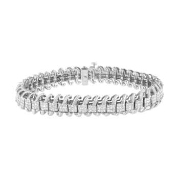 14K White Gold 5.0ctw Princess Cut Diamond 7" Invisible Set Wavy
S-Link Tennis Bracelet