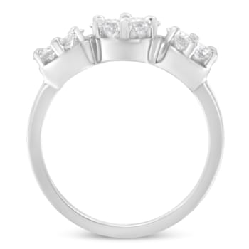 14K White Gold 1-1/4ctw Diamond Three Round Floral Cluster Ring (H-I
Color, SI2-I1 Clarity)