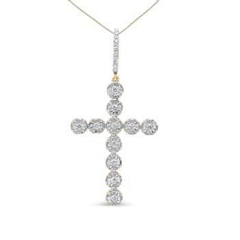 0.625ctw Round Miracle-Set Diamond Circle Cross 10K Yellow Gold Pendant