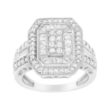 Sterling Silver Round and Baguette Diamond Cathedral Ring (0.75 Cttw,
H-I Color, I2-I3 Clarity)