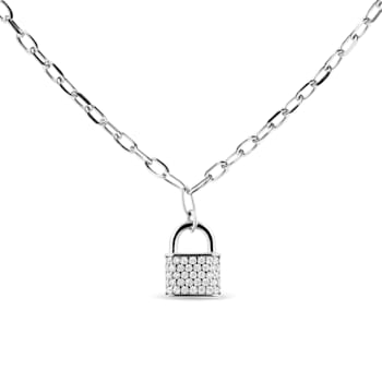 Sterling Silver 1/4ctw Diamond Lock 16" Pendant with Paperclip
Chain (H-I Color, SI2-I1 Clarity)