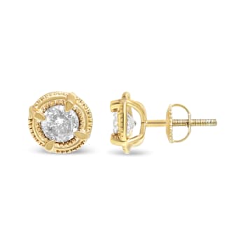 14K Yellow Gold Over Sterling Silver 1-1/2ctw Round Diamond Solitaire
Stud Earrings