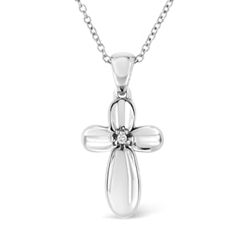 .925 Sterling Silver Prong-Set Diamond Accent Floral Cross 18"
Pendant Necklace