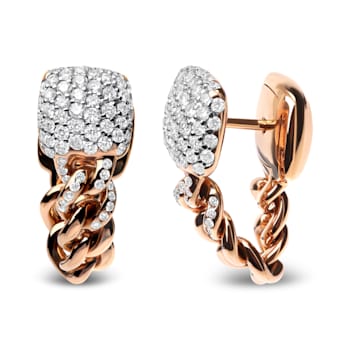 18K Rose Gold Pave Round Diamonds Chain Huggie Earrings