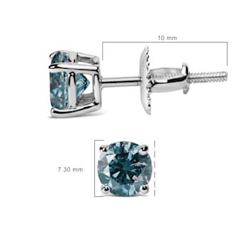 14K White Gold 3.00 Cttw Round Lab Grown Blue Diamond Classic 4-Prong
Stud Earrings with Screw Backs