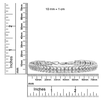 Rhodium Over Sterling Silver 1.0 Cttw Diamond Double-Link Tennis Bracelet