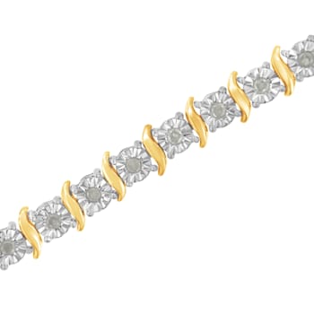 10K Yellow Gold Two-tone Over Sterling Silver 1.0 Cttw Diamond S-Curve
Link Tennis Bracelet, Size 7"