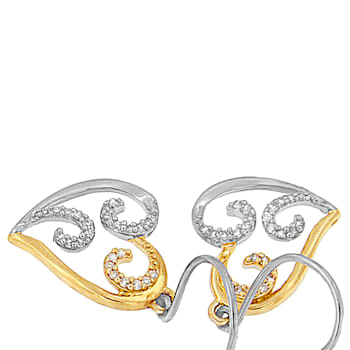 10K Two-tone Gold Round Diamond Heart Dangle Earrings 1/4ctw