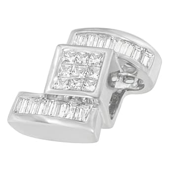 14K White Gold 1 2/5ctw Princess and Baguette Cut Diamond Zig Zag
Pendant w\chain(H-I, SI1-SI2)