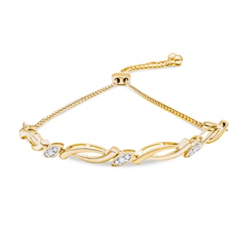 14K Yellow Gold Over Sterling Silver Diamond Accent Alternating Bolo
Bracelet- 6" to 9" Adjustable