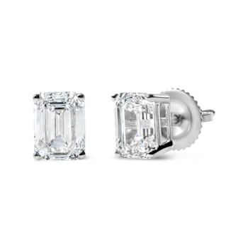 14K White Gold 2.0ctw Emerald Cut Lab Grown Diamond Solitaire Stud Earrings