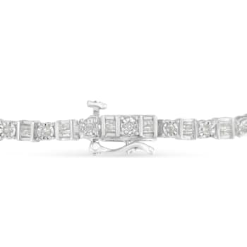 Sterling Silver 1.0 Cttw Diamond 7" Alternating Round and Square
Station Tennis Bracelet (I-J, I3)
