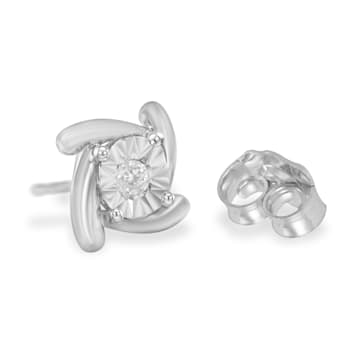 0.10ctw Round-Cut Near Colorless Diamond Sterling Silver Square Pinwheel
Stud Earrings