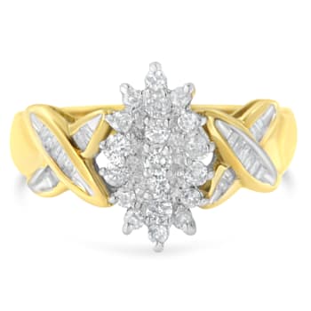 10K Two-Toned Round Baguette Diamond Cluster Ring (1/2 Cttw, I-J Color,
I2-I3 Clarity)