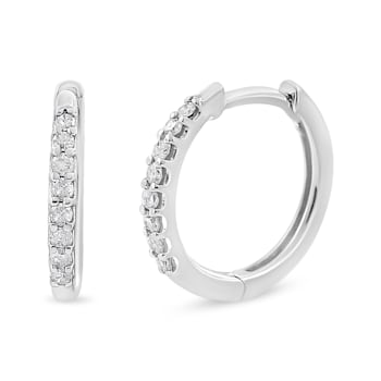 10K White Gold 1/5ctw Round-Cut Diamond Modern Hoop Earrings