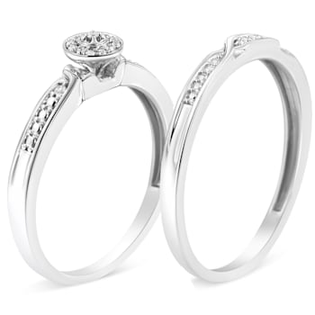 Sterling Silver Diamond Accent Frame Twist Shank Bridal Set Ring and Band