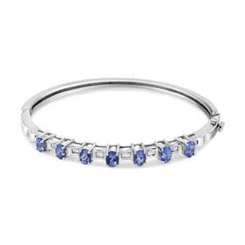 14K White Gold 5 MM Oval Blue Tanzanite and .25ctw Diamond Bangle (H-I
Color, VS2-SI1 Clarity)