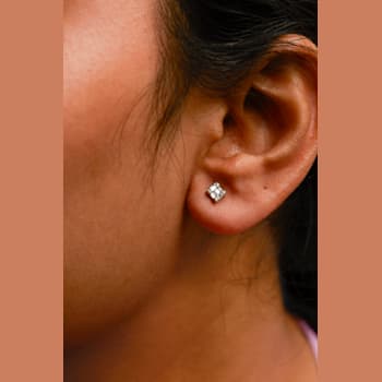 10K White Gold 1/7 Cttw Round and Baguette Diamond Mosaic Square Stud Earrings
