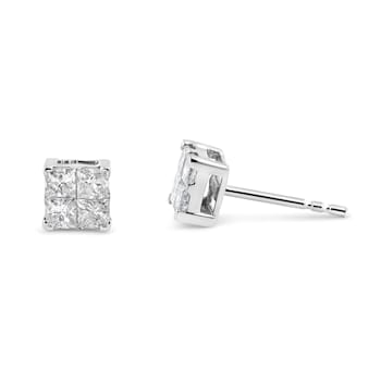10K White Gold 1.0ctw Invisible Set Princess-Cut Diamond Composite
Square Shape Stud Earrings