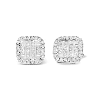 10K White Gold 7/8 Cttw Diamond Princess Composite and Halo Stud
Earrings (I-J Color, I1-I2 Clarity)