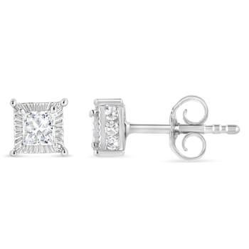 Sterling Silver 1/2ctw Princess-cut Diamond Stud Earring