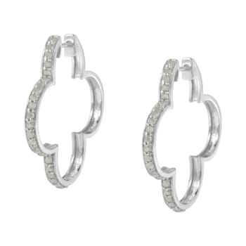 Sterling Silver 1.0ctw Diamond 4 Leaf Clover Shape Hoop Earrings