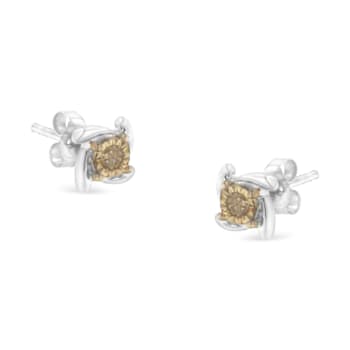 Two-Toned Sterling-Silver Champagne Diamond Stud Earring .10ctw