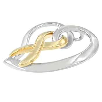 14K Gold and Silver Heart Bow Pendant With Chain