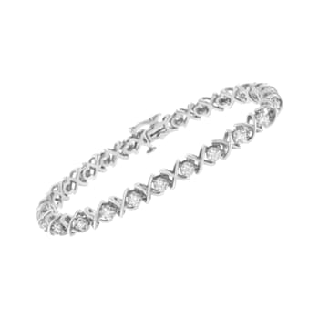 Sterling Silver 1.0ctw Brilliant Round-Cut Diamond "X" Link Bracelet