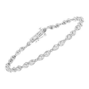 Sterling Silver .50ctw Miracle-Set Diamond Pear Shaped Link Bracelet