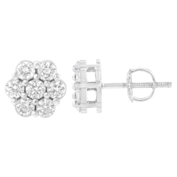14K White Gold 3/4ctw 7 Stone Floral Cluster Round Diamond Stud Earrings
with Screw Backs