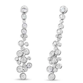 18K White Gold 3.15ctw Round Diamond Waterfall Drop Dangle Stud Earrings