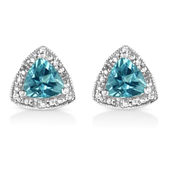 Sterling Silver 6x6 mm Trillion Cut Blue Topaz Gemstone and Diamond
Accent Stud Earrings
