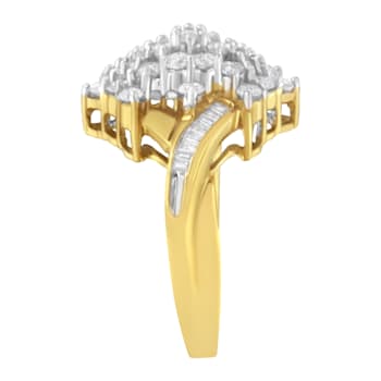 10K Yellow Gold Round And Baguette Cut Diamond Cluster Ring (1 1/10
Cttw, H-I Color, SI2-I1 Clarity)