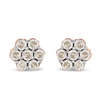 10K Rose Gold Diamond Floral Stud Earrings 0.50ctw