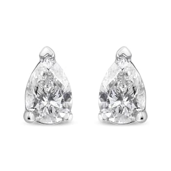 14K White Gold 1/2ctw Pear Shape Solitaire Lab Grown Diamond Stud Earrings