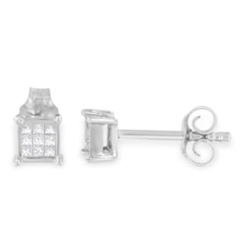 Sterling Silver Multi-stone Princess-cut Diamond Stud Earring 0.20ctw
