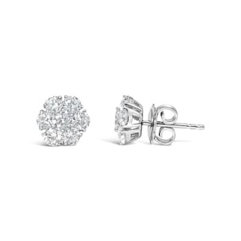 14K White Gold 1 3/4 Cttw Lab Grown Diamond Floral Cluster Composite
Stud Earrings