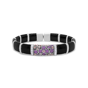 Sterling Silver Black and Brown Enamel 1/3ctw Diamonds and Sapphire
Bangle Bracelet
