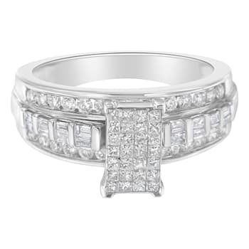 14K White Gold 1.0ctw Mixed-Cut Diamond Rectangle Ring(H-I Color, SI2-I1 Clarity)